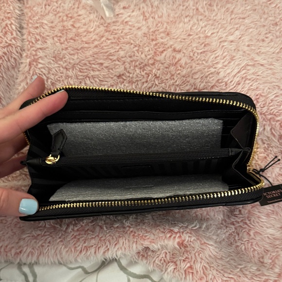Victoria's Secret Black Quilted Zip-Around Wallet with Gold Hardware - Picture 2 of 2